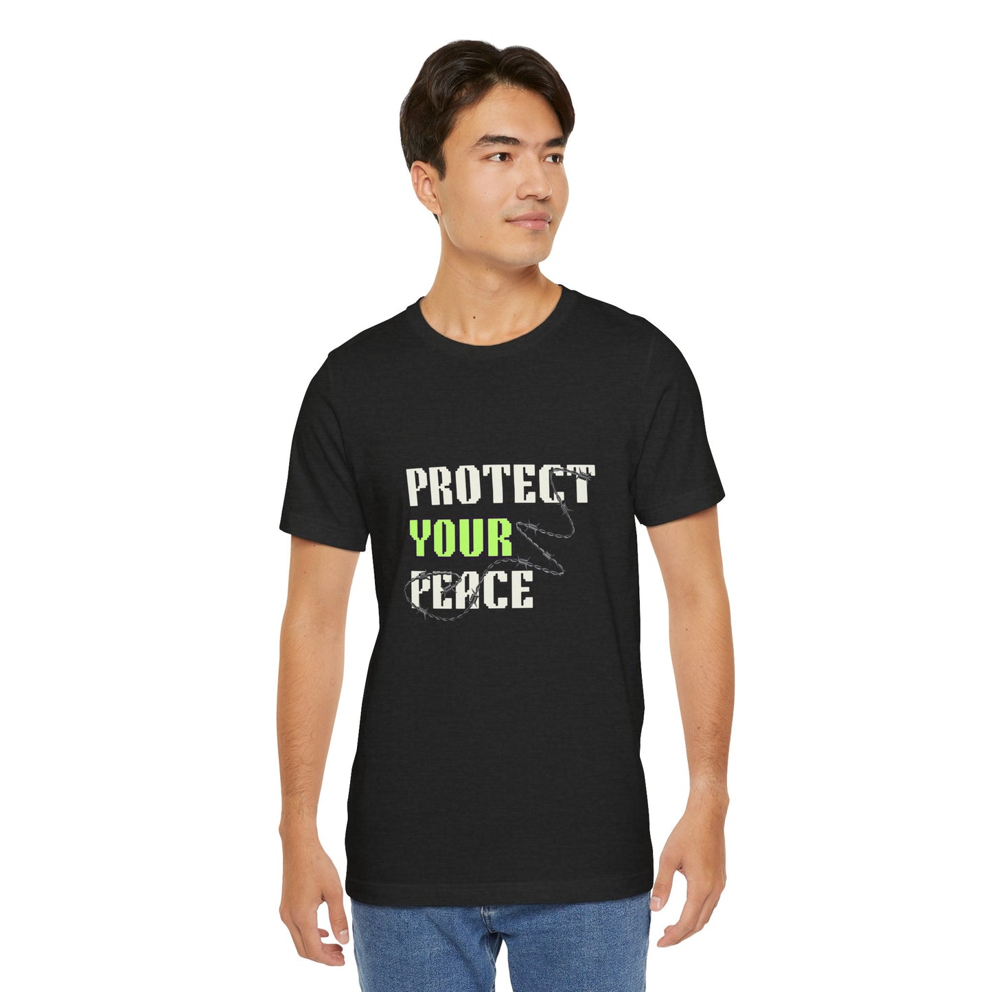 "Protect Your Peace" Unisex Jersey Short Sleeve Tee, Relaxed Fit Shirt, Positive Vibes Tee, Gift for Mindfulness, Casual Wear