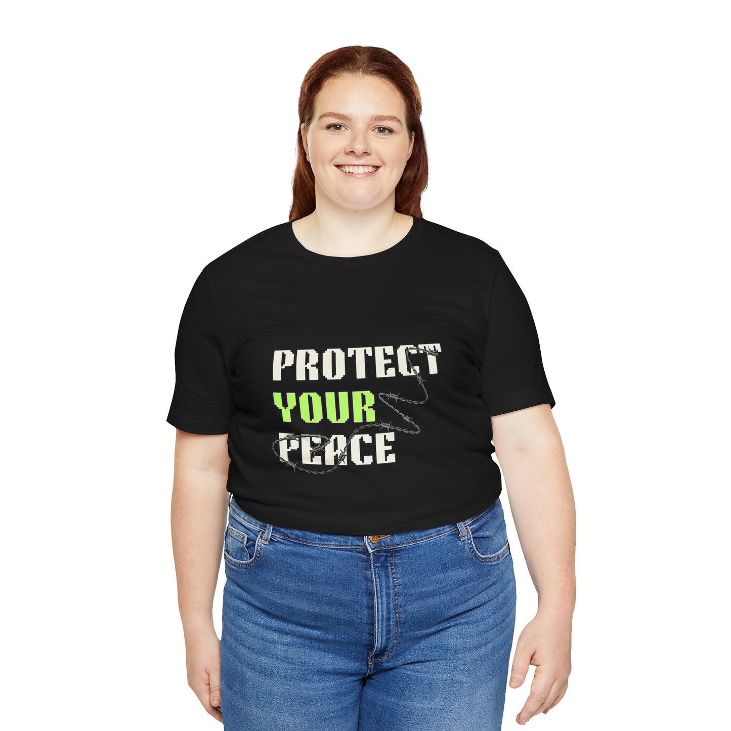 "Protect Your Peace" Unisex Jersey Short Sleeve Tee, Relaxed Fit Shirt, Positive Vibes Tee, Gift for Mindfulness, Casual Wear