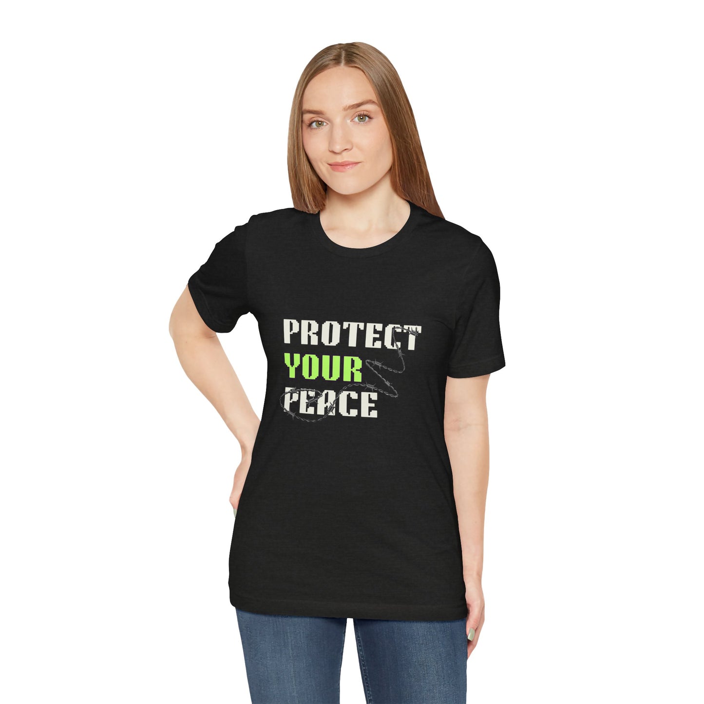 "Protect Your Peace" Unisex Jersey Short Sleeve Tee, Relaxed Fit Shirt, Positive Vibes Tee, Gift for Mindfulness, Casual Wear