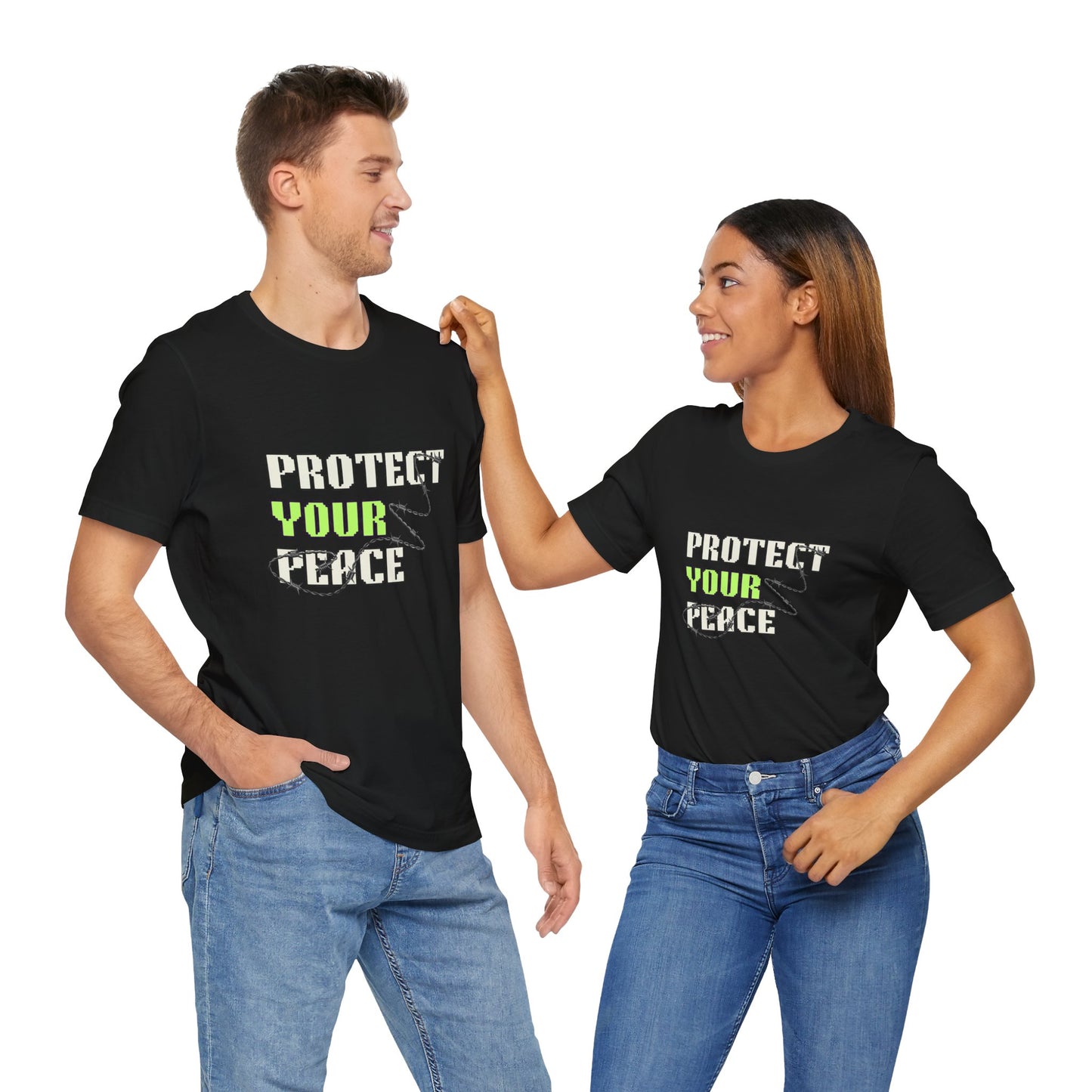 "Protect Your Peace" Unisex Jersey Short Sleeve Tee, Relaxed Fit Shirt, Positive Vibes Tee, Gift for Mindfulness, Casual Wear