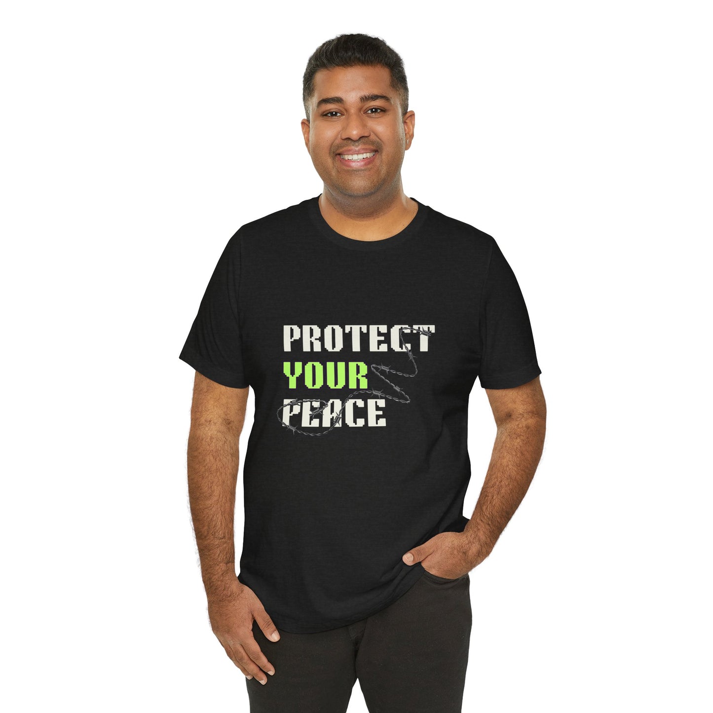 "Protect Your Peace" Unisex Jersey Short Sleeve Tee, Relaxed Fit Shirt, Positive Vibes Tee, Gift for Mindfulness, Casual Wear