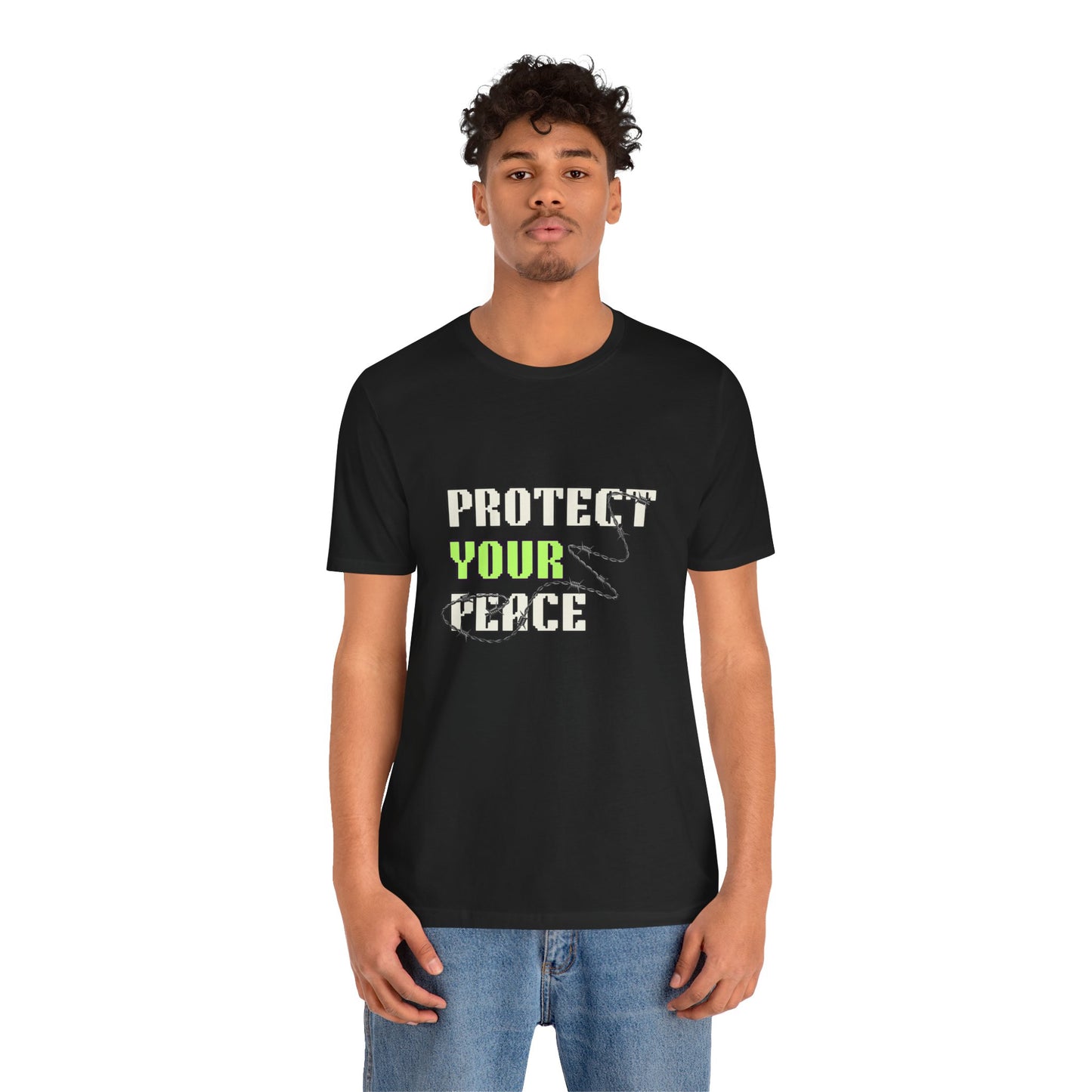 "Protect Your Peace" Unisex Jersey Short Sleeve Tee, Relaxed Fit Shirt, Positive Vibes Tee, Gift for Mindfulness, Casual Wear