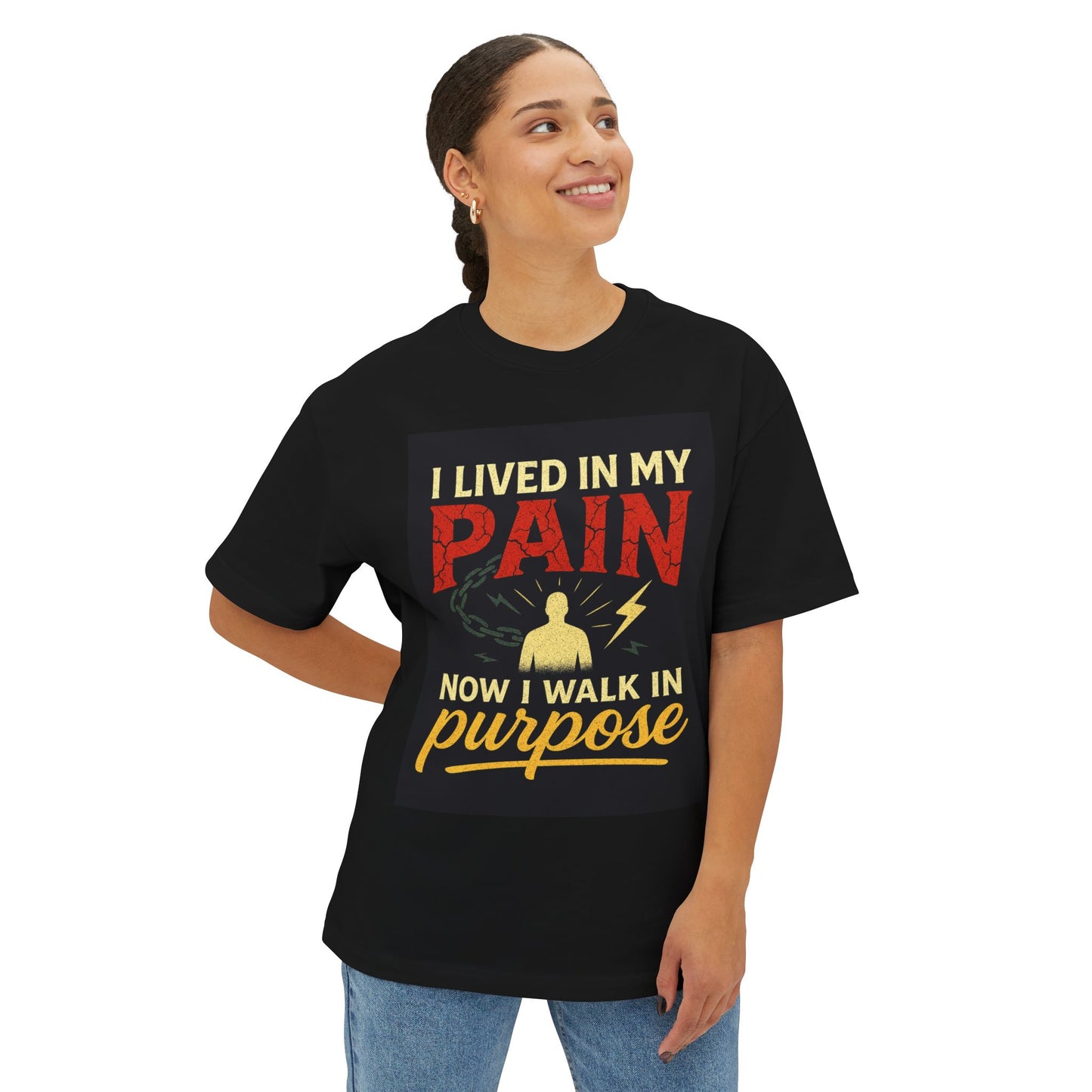 Empowering Oversized Tee - I Lived in My Pain, Now I Walk in Purpose, Motivational Shirt, Unisex Casual Wear, Gift for Friends, [...]