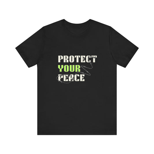 "Protect Your Peace" Unisex Jersey Short Sleeve Tee, Relaxed Fit Shirt, Positive Vibes Tee, Gift for Mindfulness, Casual Wear
